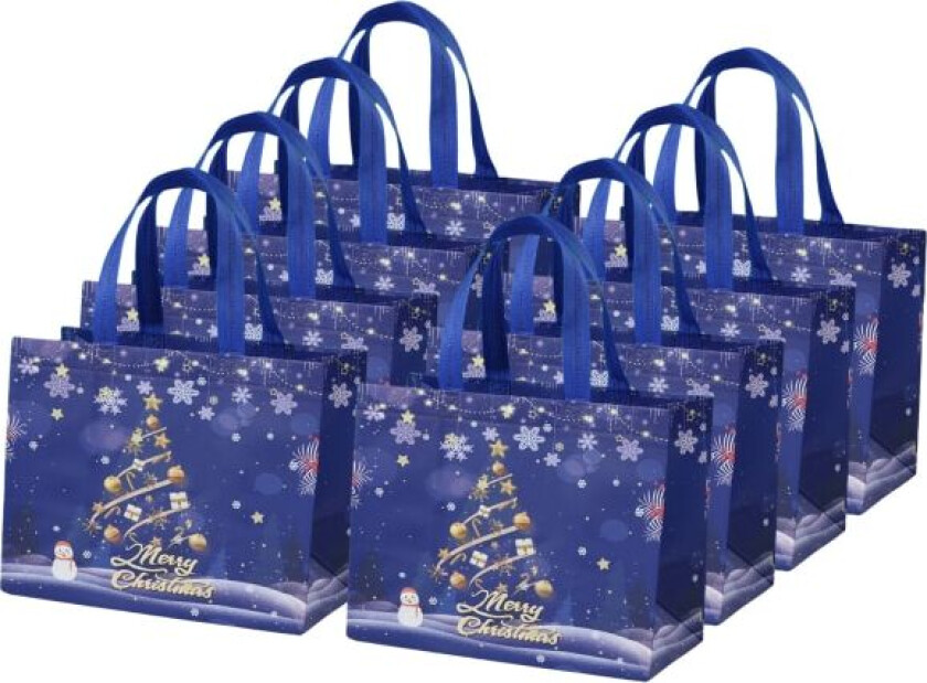 8 stk gjenbrukbare gaveposer - Stor gavepose med håndtak - Julepose, Gavepose, 32,5x25x17 stor størrelse