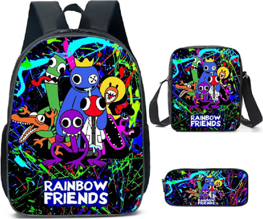 Rainbow Friends Ryggsekk Skolevesker Reise Ryggsekker 3sett - Julegave Barn - Gave Flerfarget multicolor