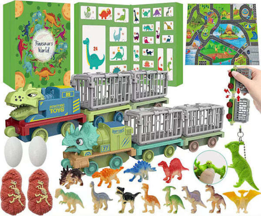 Dinosaur Adventskalender for Barn 2024, 24 Dagers Nedtelling Dino Kalender Leke, Adventskalender, Julegave