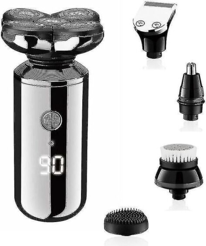 Elektrisk barbermaskin for menn og kvinner, ansikts- og hodebarbering, USB-ladbare, solid koffert