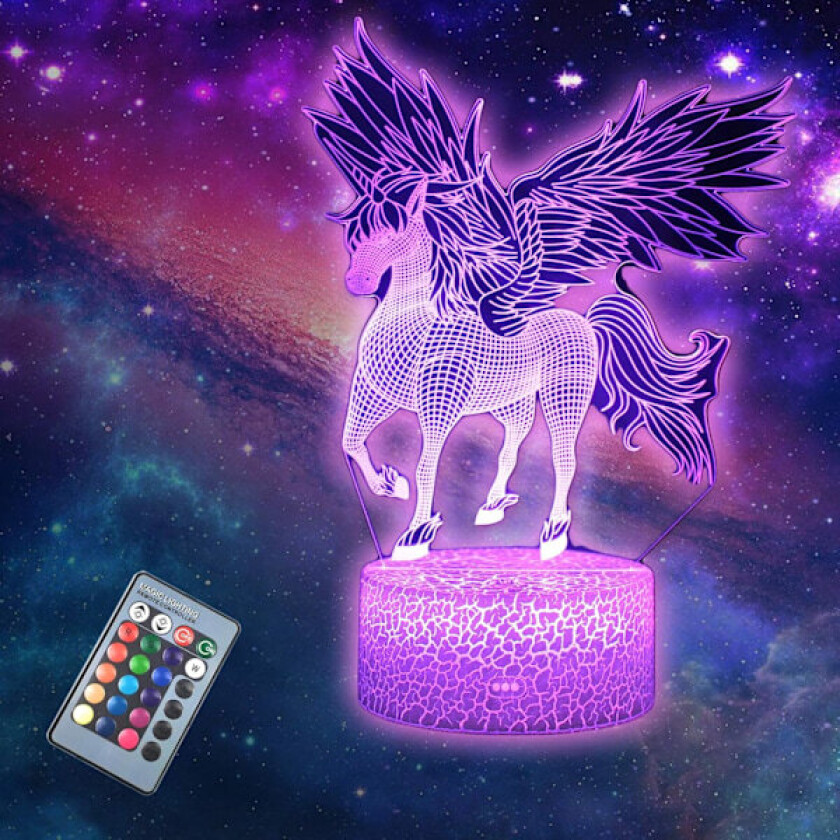 Enhjørning 3D Illusion LED-bordlampe nattlampe med opplyst