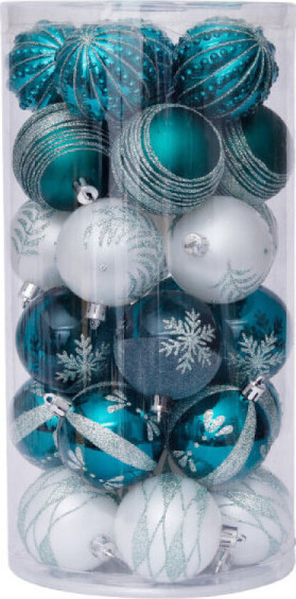 Plast julekuler med juletretopper, julepynt