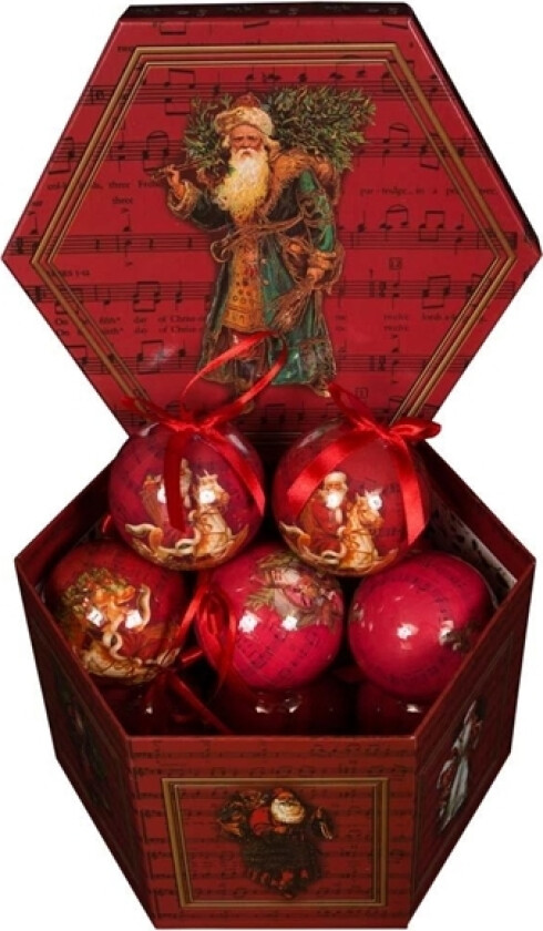 Julekuler - Praktisk boks med 14 eksklusive juletrekuler - Diameter 7,5 cm - Motiv av musikknoter og julenisser