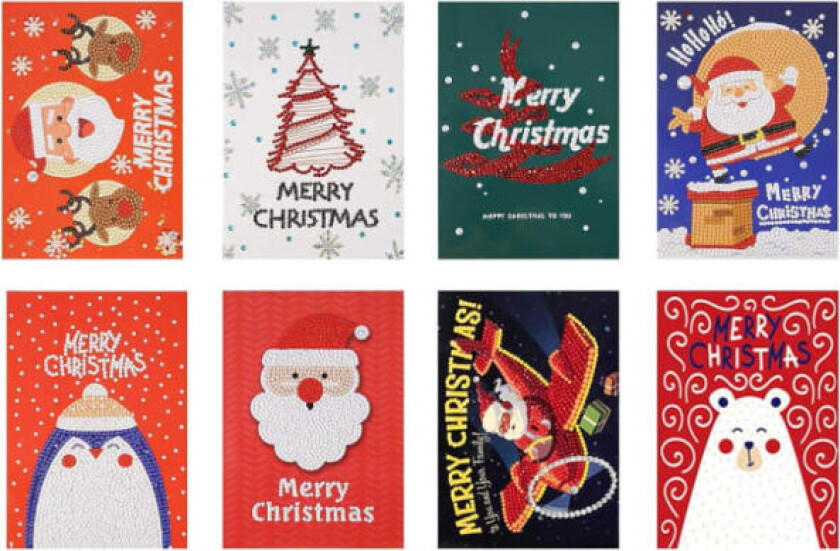 Mub- Gratulasjonskort diamantmaleri 8 sett individuelt innpakket for å sende verktøy DIY-gave Julehilsningskort 2