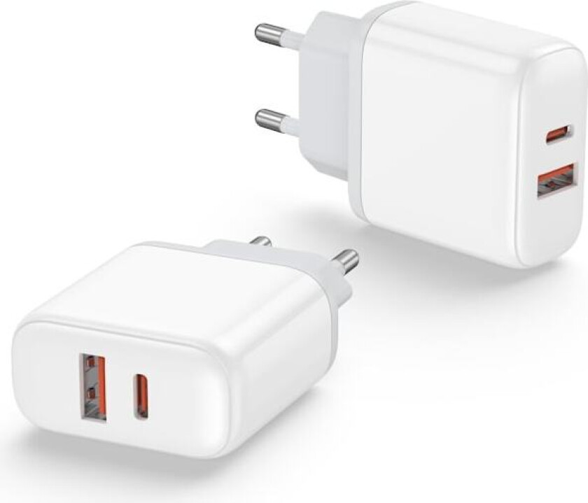 2-pakks hurtigladingsadapter, 20W dobbelport USB-C hurtiglader PD 3.0 pluggadapter kompatibel med iPhone 15 14 13 12 11 X Pro Max