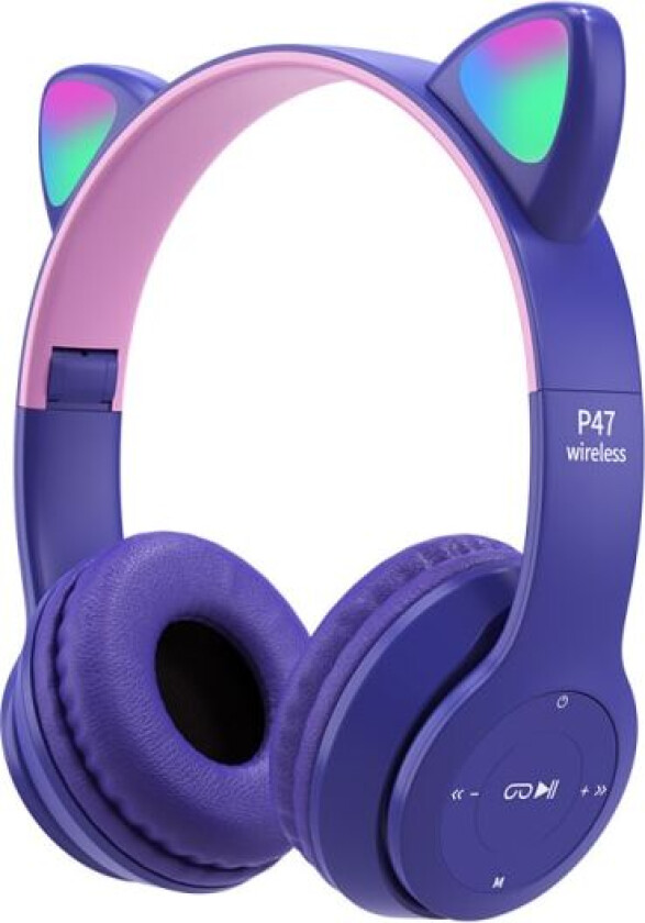 Hodetelefoner, Katteøre LED Lys Opp Bluetooth 5.0 Foldbar Trådløs Gaming Headset, Komfortabel Innebygd Mikrofon Støydempende Over Ear Hodetelefoner