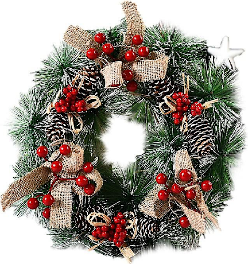 Julekrans for inngangsdøren, hengende dekorasjon, kunstig krans, julepynt