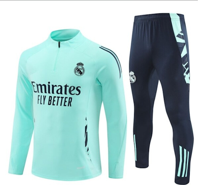 2425 Ny Real Madrid Fotball Langermet Halv Glidelås Voksen & Barn Treningsgenser Lysegrønn Light green