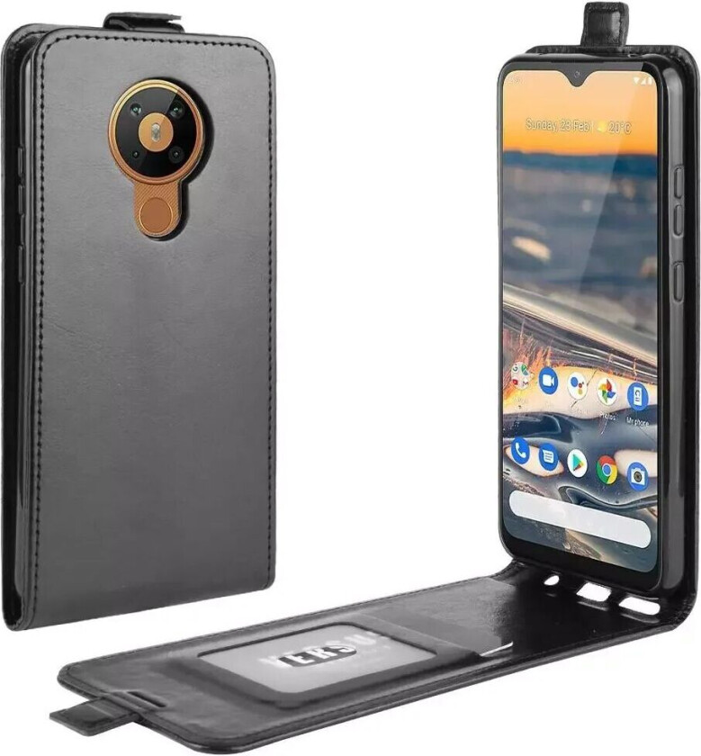 Nokia 5.3 Vertikal Flip PU Leather Deksel m. Kortholder - Sort