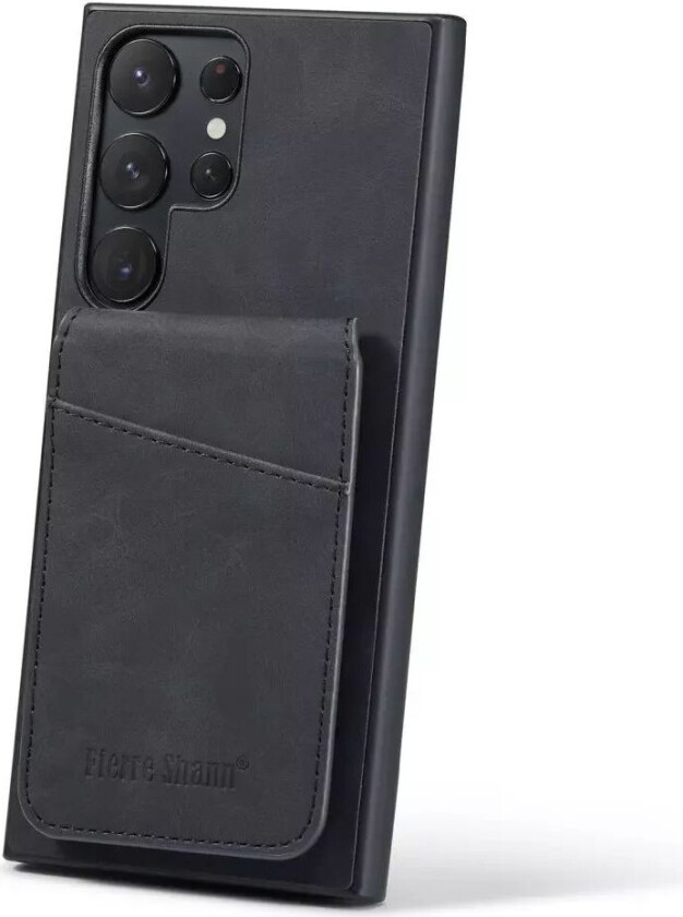 Samsung Galaxy S22 Ultra Skinndekket Plast Deksel med Kortholdere og Stativfunksjon - Svart