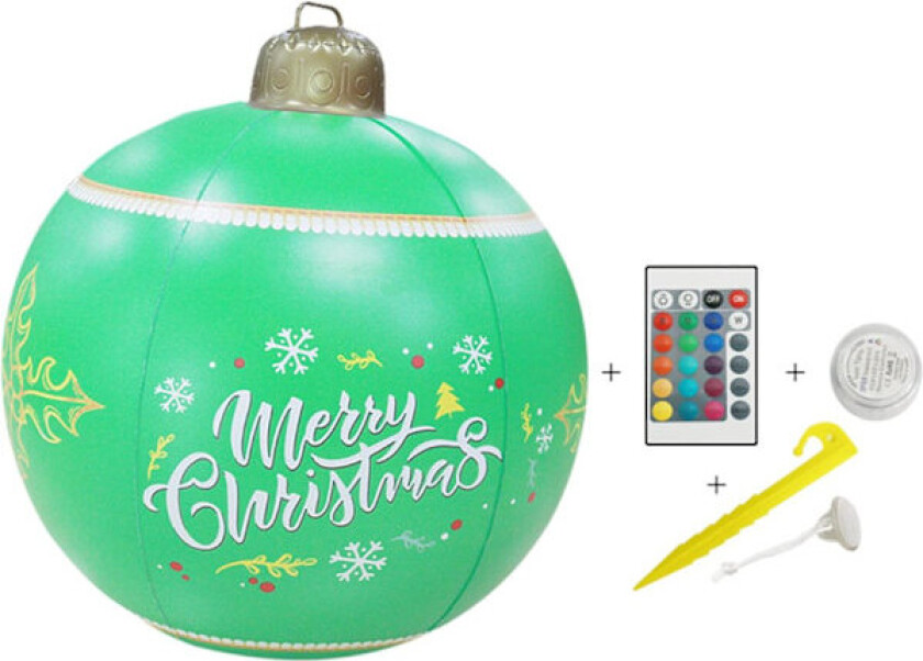 1 stk Julepynt Oppblåsbar Julekule 24 tommer Lysende PVC Bassengkuler, med Oppladbart Lys, Fjernkontroll for Utested (grønn)