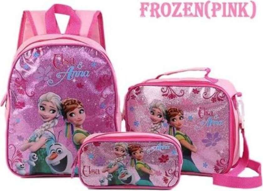 Rosa Frozen Ryggsekk Skolesekk 3-pakke Bursdagsgave Rosa