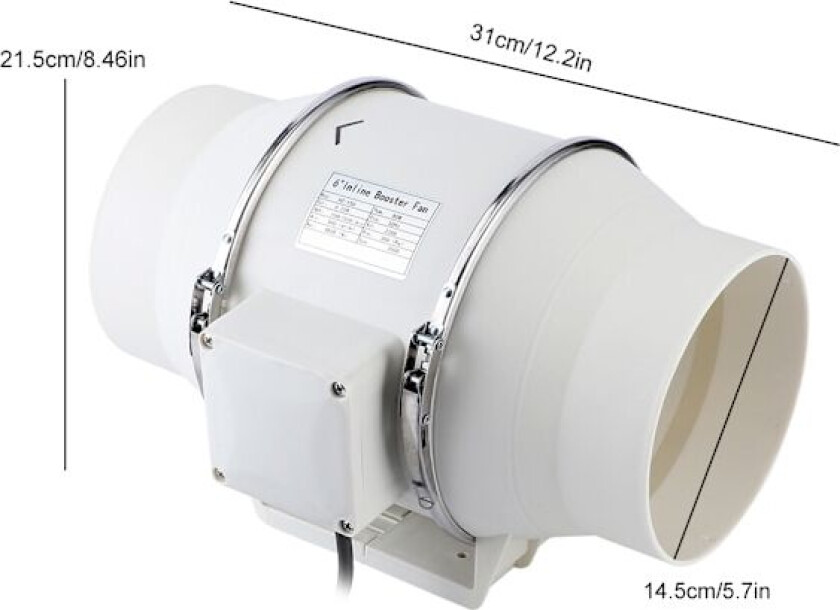 Høyeffektiv Inline-kanalvifte Luftuttrekker Bad Kjøkken Ventilasjonssystem 220V EU-plugg 80W