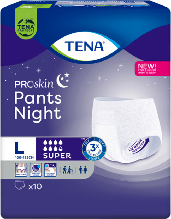 Tena Pants Super Night, Large, 10 stk