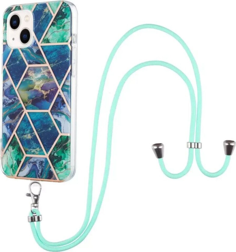 iPhone 14 Plus Fleksibelt Plastdeksel m. Stopp - Marmor - Grønn og Blå