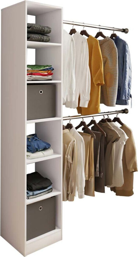 Dacho2 garderobeskap hylle med 2x hengerstang 6 hyller hvit.