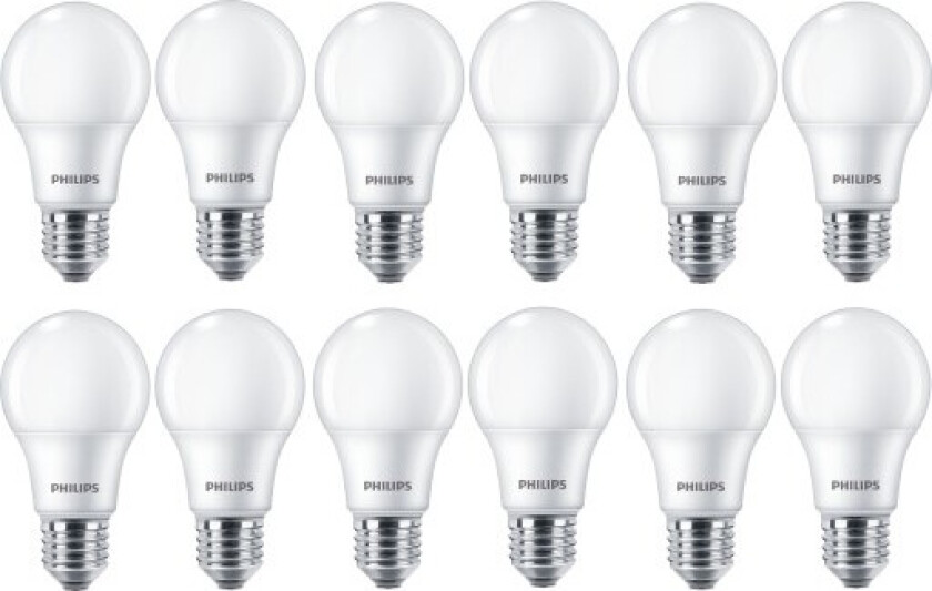Philips CorePro E27 standardpære, 12-pk, 8W, 2700K