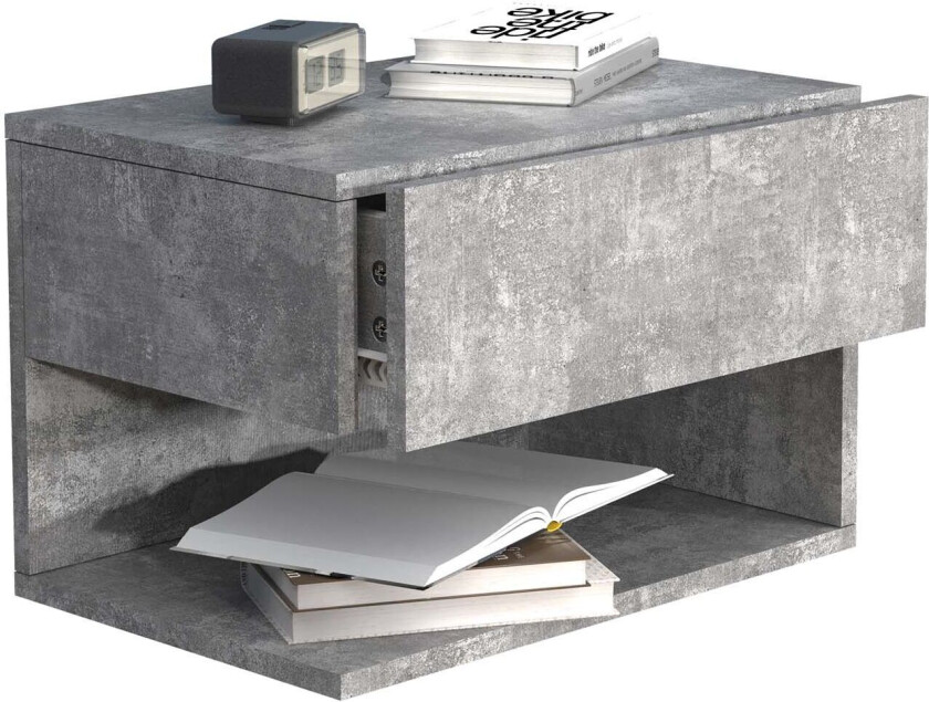 UsalXL45 nattbord vegghengt 1 skuff 1 hylle betong dekor.