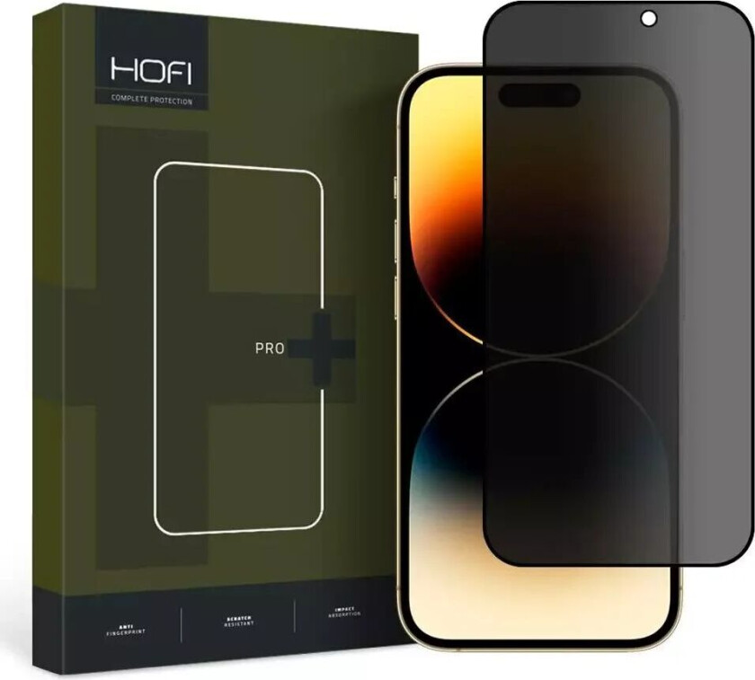 Hofi iPhone 15 Pro Max Glass Pro+ Skjermbeskyttelse med Privacy - Case Friendly - Gjennomsiktig / Svart Kant