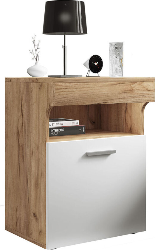 SlepalM nattbord 1 dør 1 hylle eik dekor, hvit.