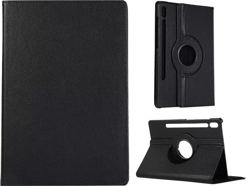 Samsung Galaxy Tab S8 / S7 Kunst Skinn Flip Deksel med 360 Graders Rotasjon - Svart