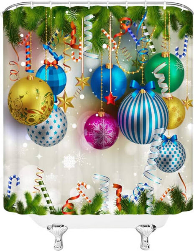 God jul dusjforheng Fargerike julekuler Grønne furugrener Nyttårsdekorasjon Stoff Baderomsforheng, Polyester med kroker 70x70 tommer