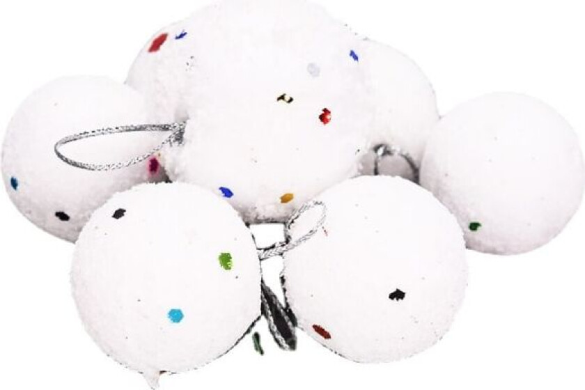 24 stk. julekuleornamenter med glitter, hvite hengende julekuler, juletrær, julepynt, anheng, julehengende snøballer, 5,2 cm