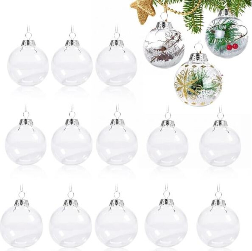 Gjennomsiktige Julekuler, 16 stk Julekuler, Julepynt, Julekuler for Fylling, Gjennomsiktig Plastkule transparent