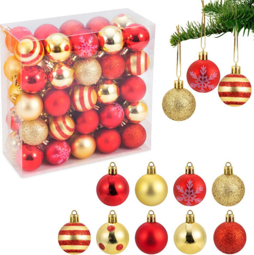 Julekule - 50 stk julepynt dekorasjonskuler, 9 stiler 4 CM matte og glitter juledekor kuler