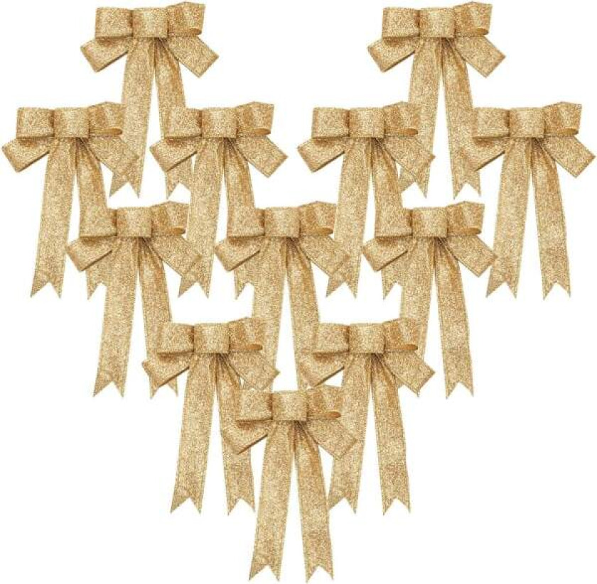 12 stk Glitrende Julebuer Bånd, Julegull Julegirlander Buer Juletrær Buer Gavebånd Buer til Julefestdekorasjoner Gaver, 9 x 7 Tommer