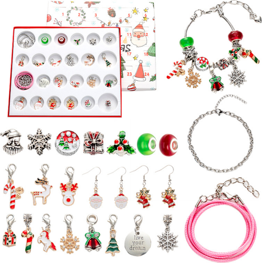 2024 Adventskalendersett, 24 dagers julekalender, julepynt DIY armbåndssmykke-sett