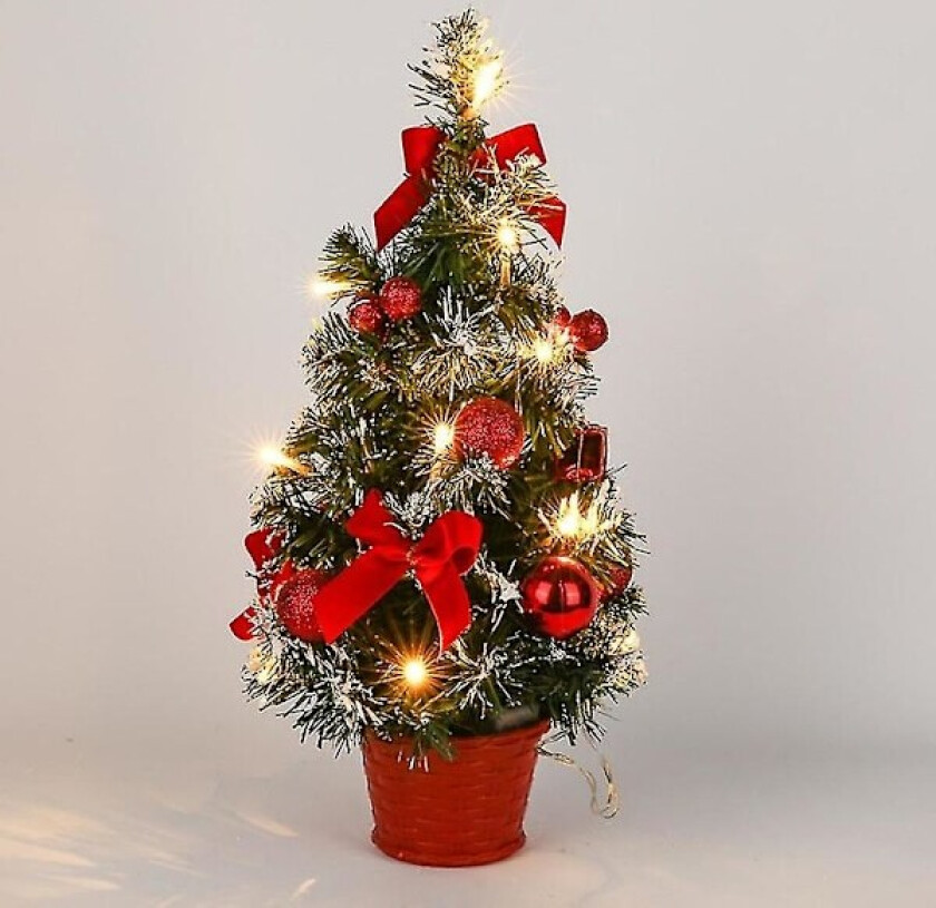 Liten juletre med lys, 40 cm forhåndsopplyst juletre batteridrevet for jul hjemme skole red