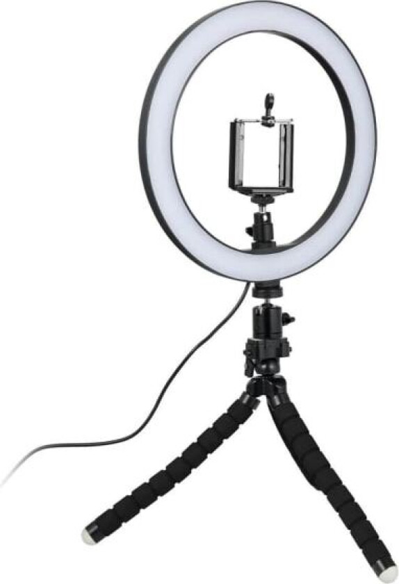 TG Selfie-lampe/Ringlys (26 cm) med bøyelig stativ flerfarget