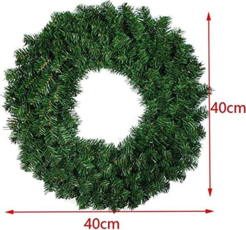 40 cm klassisk dekorativ julekrans, kunstig grønn julekrans for innendørs og utendørs hjemmedekorasjon, grønn (grønn)