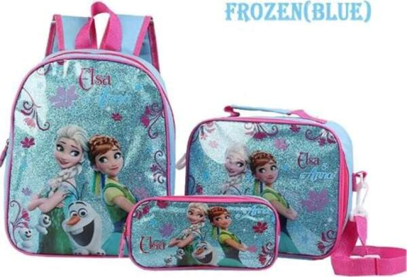 Frozen Ryggsekk Skolesekk 3-pakke Bursdagsgave Blå