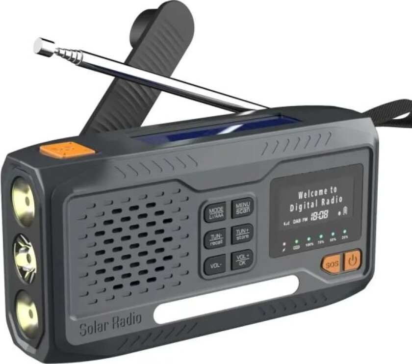 NOAA/DAB/FM-radio Nødradio Bærbar Solradiomottaker Håndsveiv Dynamo Utendørs Bluetooth-høyttaler med LED-lommelykt Black