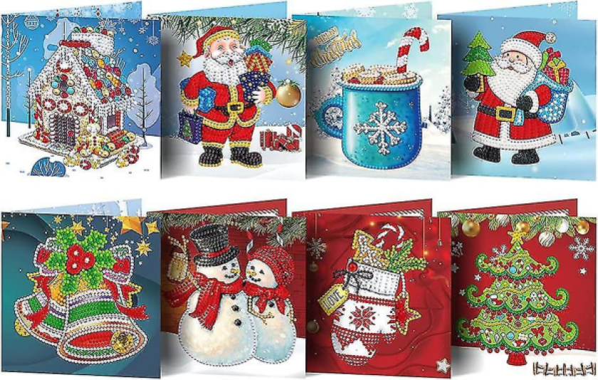 8 stk 3D Pop-up gratulasjonskort, Diamond Painting gavekort Diy julekort 5d Diamond Painting