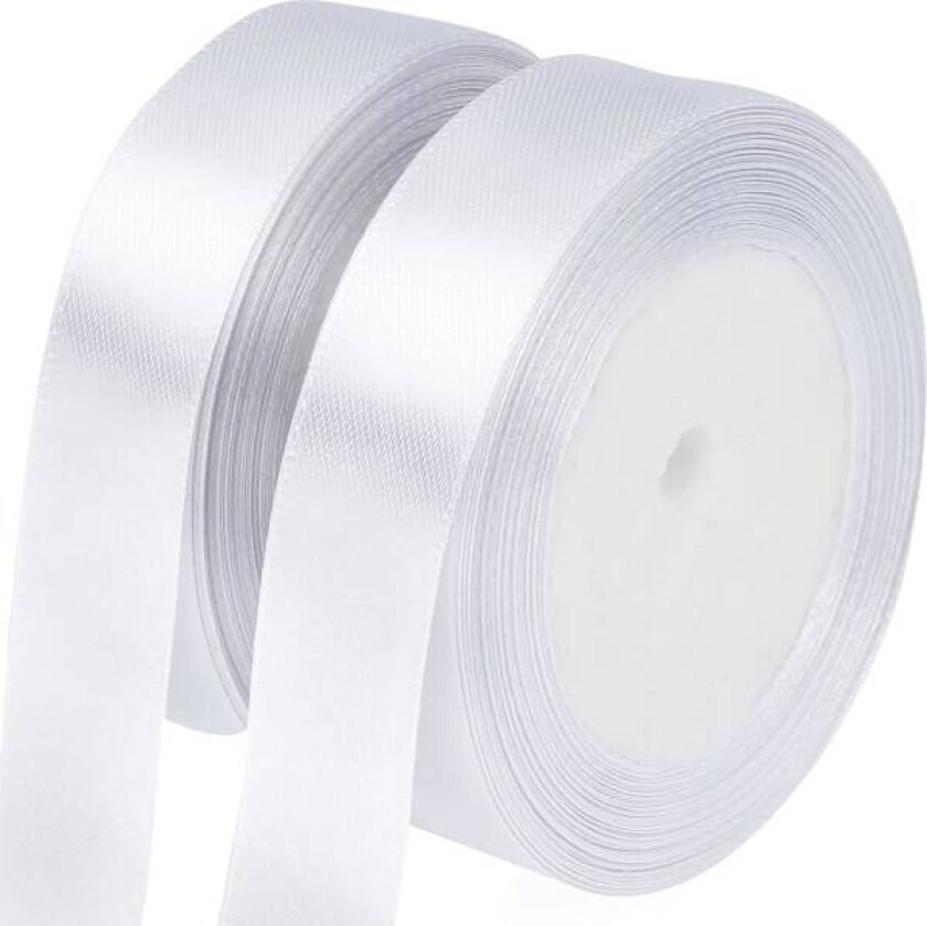 Hvit julebånd 2 ruller 22M satengbånd 20mm gavebånd
