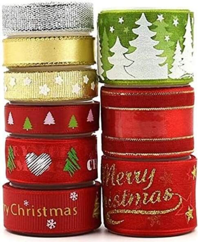Julebånd 9 gavebånd Rød/sølv/gull/grønn Grosg,ZQKLA