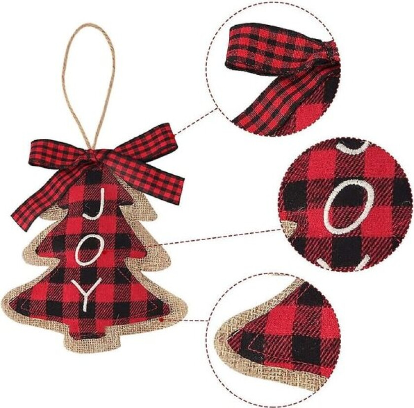 Juledekorasjoner Trepynt, 8 stk Rød Svart Buffalo Plaid Check Stitch Burlap Hengende Ornamenter, Julekule Klokke Strømpeformet Hengende De