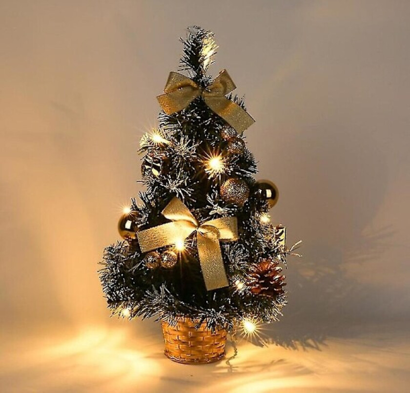 Liten juletre med lys, 40 cm forhåndsopplyst juletre batteridrevet for jul hjemme skole gold