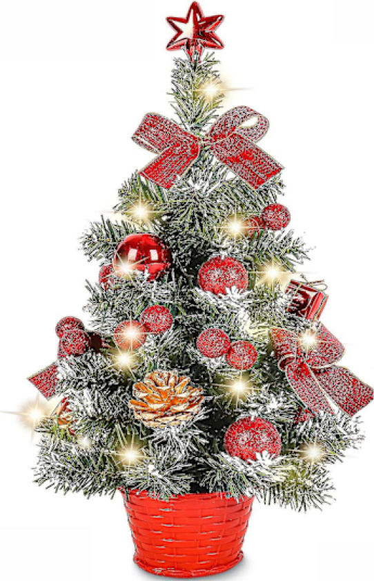 Mini Kunstig Juletre, Lite Juletre Med Led-lys, Mini Bordplate Tredekorasjon For Kontor, Bar, 40cm (rød)