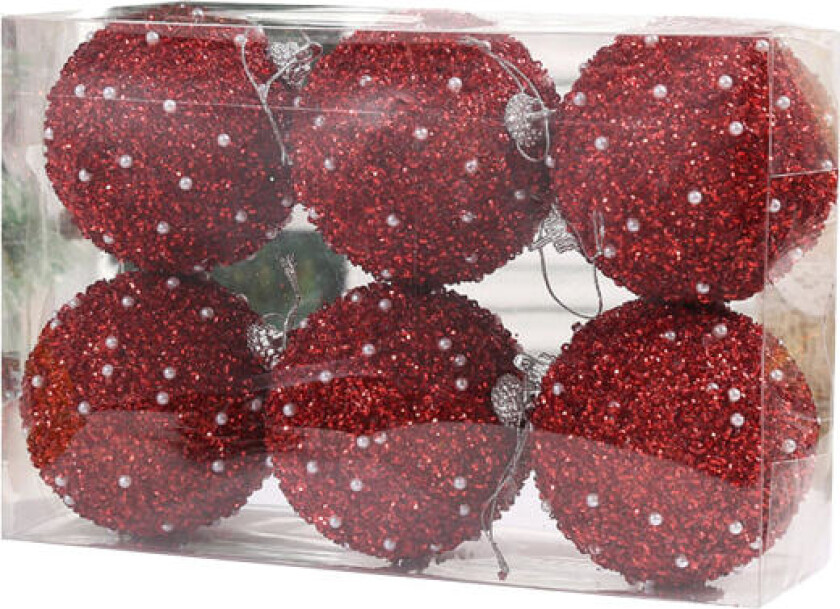 6 stk julekule ornament sett julepynt sett med hengetau Xmas hengende dekor (rød, 24cm*16cm*8cm) Red