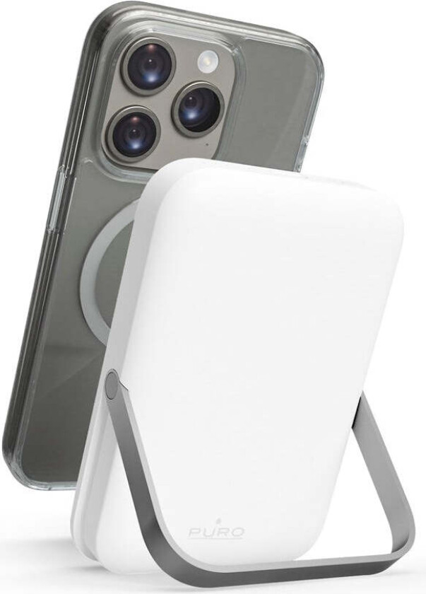 PURO MagSafe Powerbank m. Aluminium Stander - 5000 mAh - Hvit
