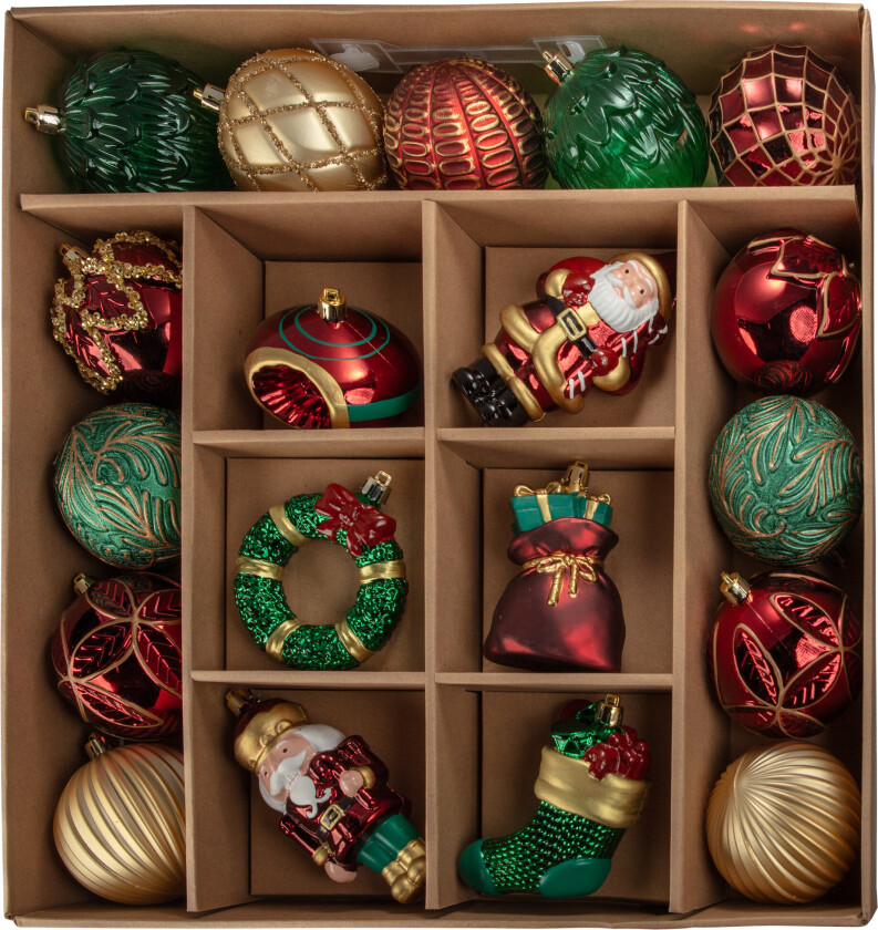 Enne Merry Castleton julekuler - Rød/Gull/Grønn - 19 stk