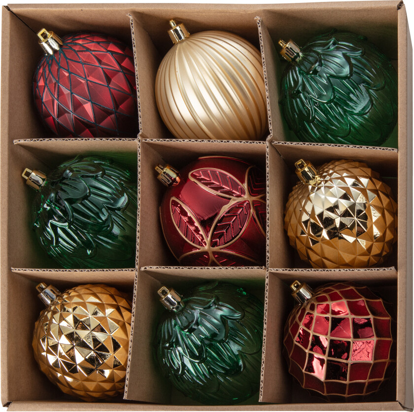 Enne Merry Briston julekuler - Rød/Gull/Grønn - 9 stk