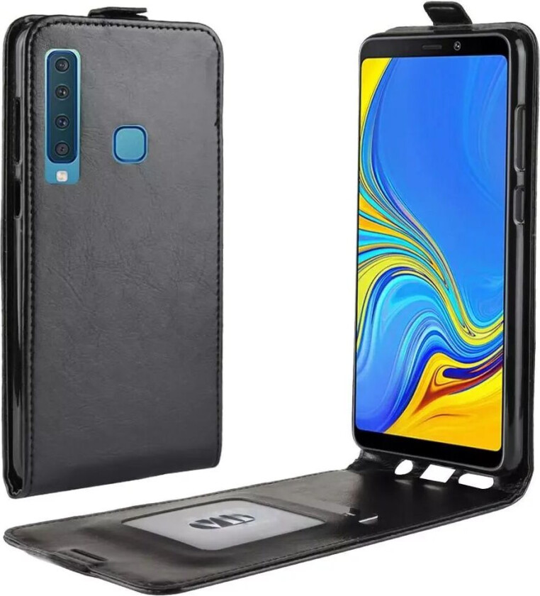 Samsung Galaxy A9 2018 PU Skinn Flip Deksel m. Kortholder - Svart
