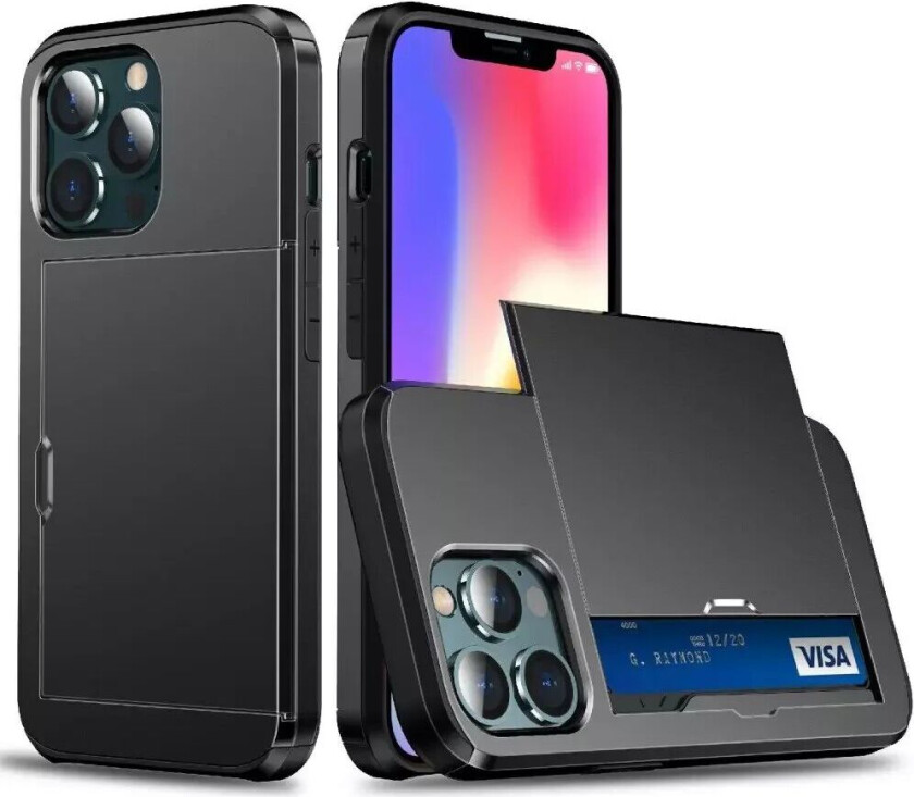iPhone 13 Pro Max Drop Proof Deksel m. Lommebok - Svart