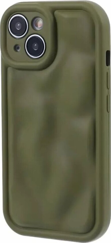 iPhone 15 fleksibelt Plast Deksel med. Bølgedesign - Mat Grønn