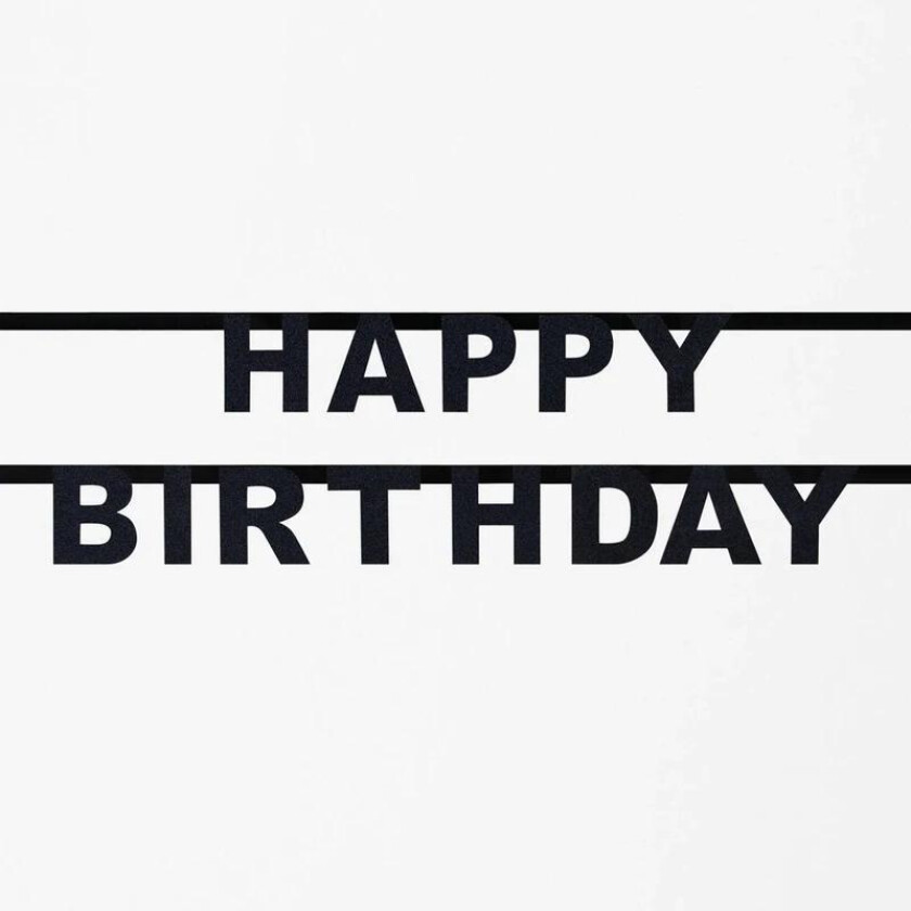 Girlander -Happy Birthday- Svart glitter, 1,85m